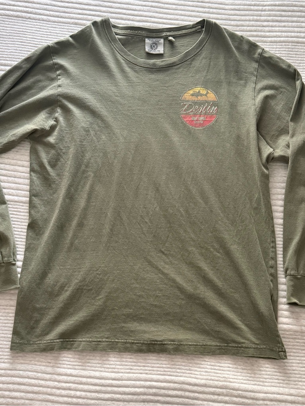 Alvin's Island Destin Florida Long Sleeve Shirt Mens XL Green Shark Flawed